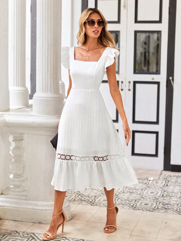 White Mini Flutter Sleeve Lace Trimmed Dress