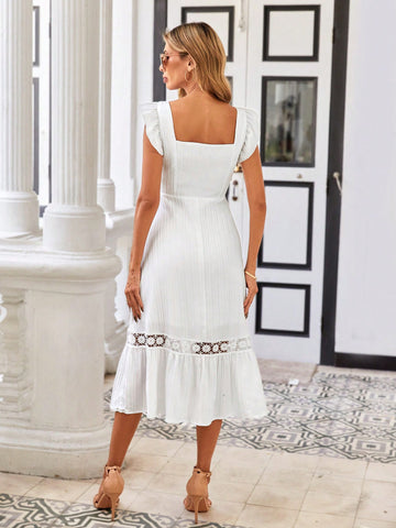White Mini Flutter Sleeve Lace Trimmed Dress