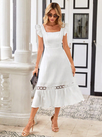 White Mini Flutter Sleeve Lace Trimmed Dress