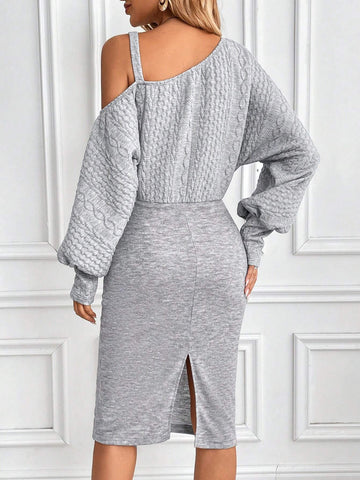 Winter Women's Elegant Long Sleeve Knitted Jacquard Splicing Solid Color Metal Accessories Splicing