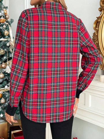 Clasi Winter Women's Elegant Red&Green Long Sleeved Checkered Shirts,