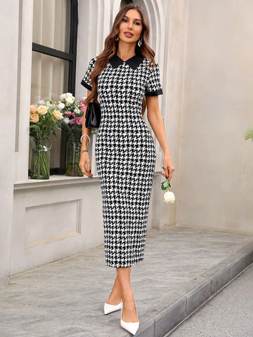 Women'S Houndstooth Color Block Dress