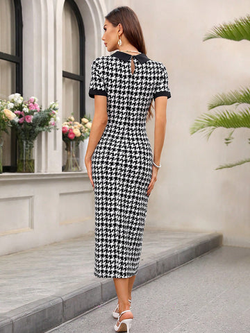 Women'S Houndstooth Color Block Dress
