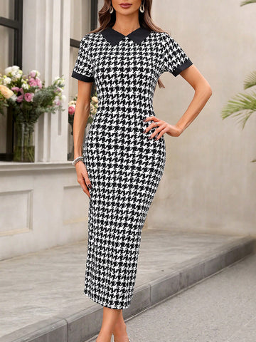 Women'S Houndstooth Color Block Dress
