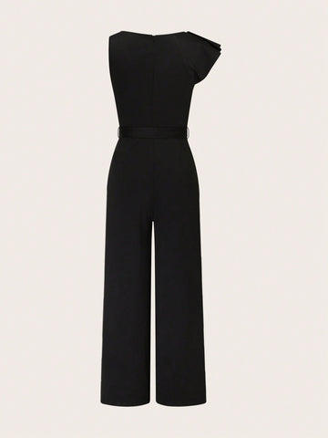 Women'S Irregular Shoulder Belted Spring Jumpsuit
