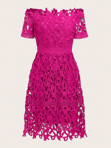 Women'S Off-Shoulder Short Sleeve Embroidered Dress