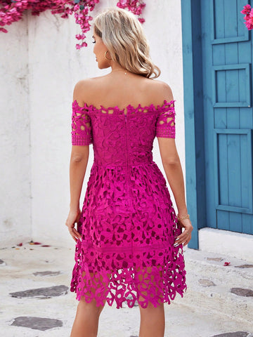 Women'S Off-Shoulder Short Sleeve Embroidered Dress