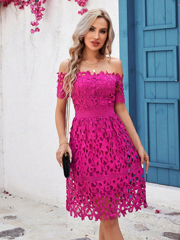 Women'S Off-Shoulder Short Sleeve Embroidered Dress