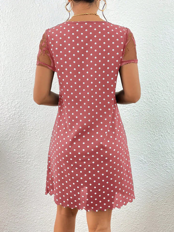 Women'S Polka Dot Patchwork Lace Dress