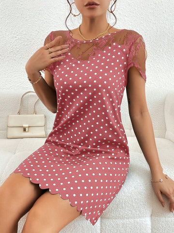 Women'S Polka Dot Patchwork Lace Dress