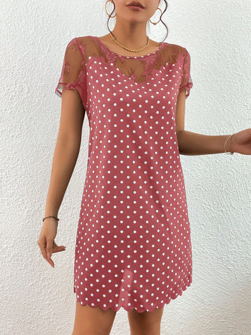 Women'S Polka Dot Patchwork Lace Dress