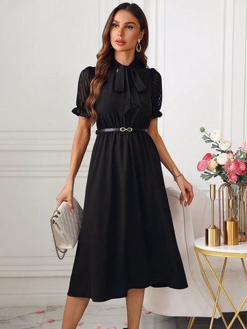 Women'S Short Sleeve Lace-Up Front Dress