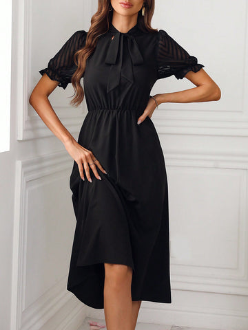 Women'S Short Sleeve Lace-Up Front Dress