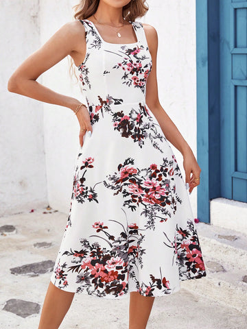 Women'S Sleeveless Floral Print Dress