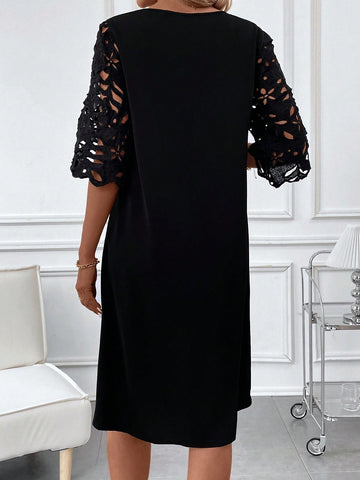 Women'S Solid Color Hollow Out Sleeve Dress