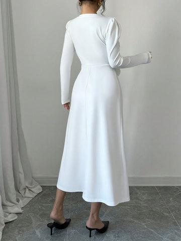 Women 3D Floral Puff Sleeve Fitted Dress