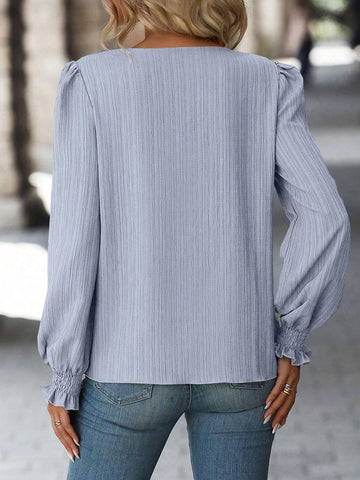 Clasi Women Casual Minimalist Textured V-Neck Blouse For Autumn