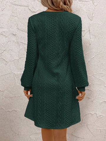 Women Casual Textured V-Neck Dress, Autumn