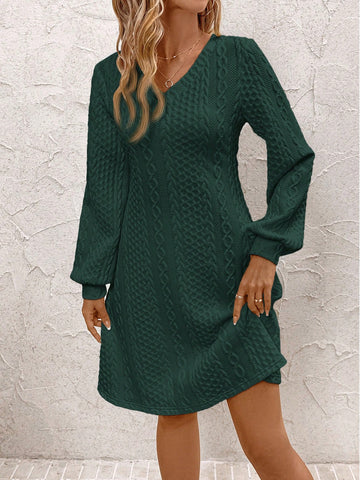 Women Casual Textured V-Neck Dress, Autumn