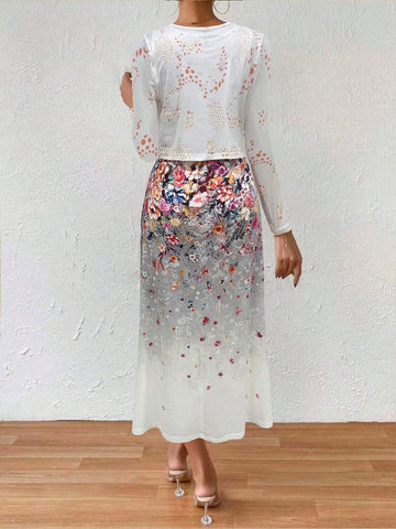 Women Elegant And Graceful Floral Print Sleeveless Dress With A Front-Open Coat