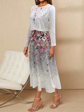 Women Elegant And Graceful Floral Print Sleeveless Dress With A Front-Open Coat