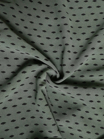 Clasi Women Elegant Loose Front Button Metal Decor Round Neck Green Polka Dot Rolled Sleeve Shirt,