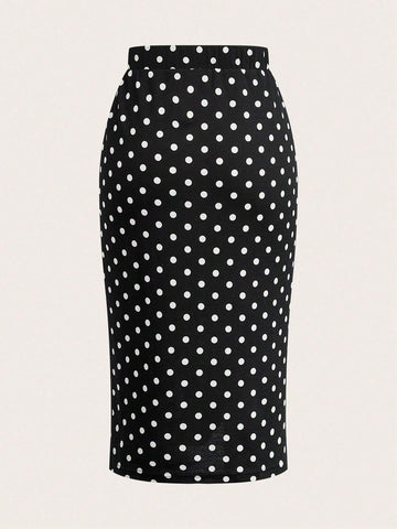 Clasi Women Elegant Polka Dot Color Block Asymmetrical Bodycon Skirt Summer Business Casual