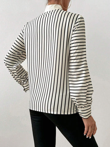 Clasi Women Fashion Tie Dye Stripe Print Long Sleeve Casual Commuter Shirt, Autumn