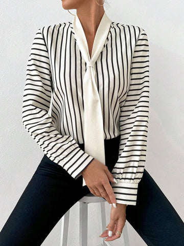 Clasi Women Fashion Tie Dye Stripe Print Long Sleeve Casual Commuter Shirt, Autumn