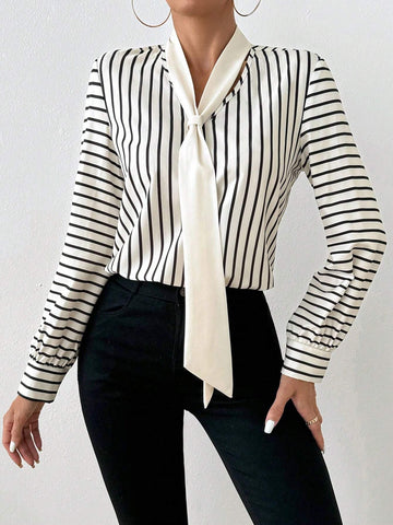 Clasi Women Fashion Tie Dye Stripe Print Long Sleeve Casual Commuter Shirt, Autumn