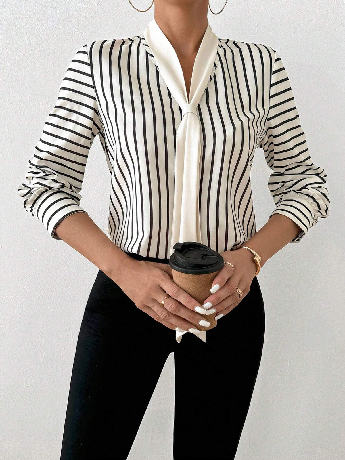 Clasi Women Fashion Tie Dye Stripe Print Long Sleeve Casual Commuter Shirt, Autumn