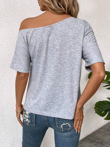 Clasi Women Feather Printed Off Shoulder Short Sleeve T-Shirt For Summer