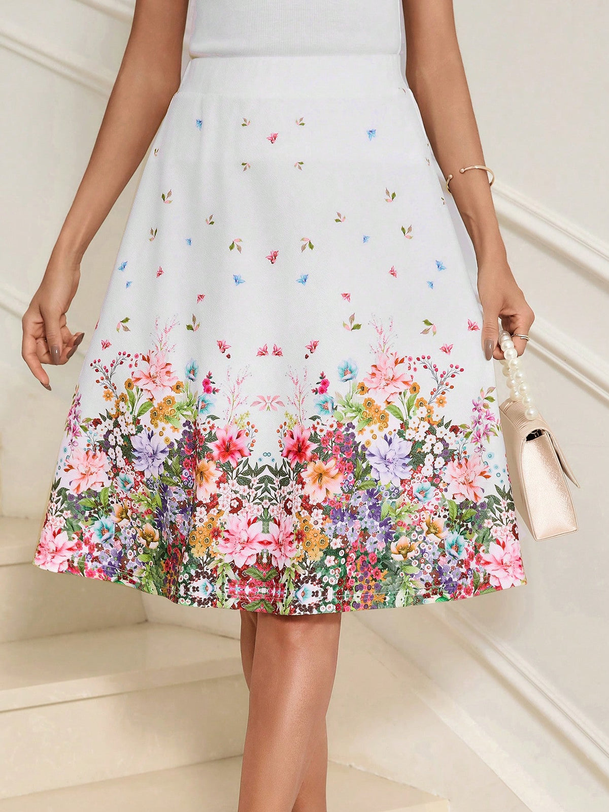 Clasi Women Floral Butterfly Printed Knee-Length Summer Skirt