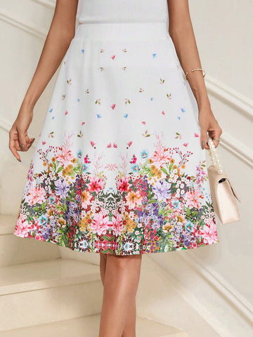 Clasi Women Floral Butterfly Printed Knee-Length Summer Skirt