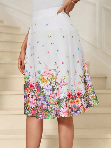 Clasi Women Floral Butterfly Printed Knee-Length Summer Skirt
