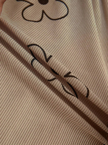 Women Floral Print Stand Collar Ruffle Hem Long Sleeve Midi Dress