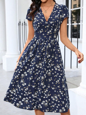 Women\ Floral Print V-Neck Dress