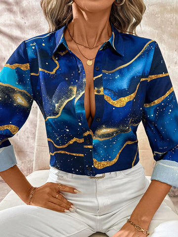 Clasi Women Galaxy Print Long Sleeve Blouse