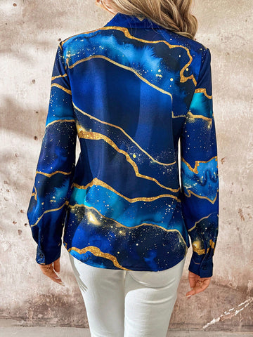 Clasi Women Galaxy Print Long Sleeve Blouse