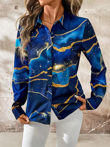 Clasi Women Galaxy Print Long Sleeve Blouse
