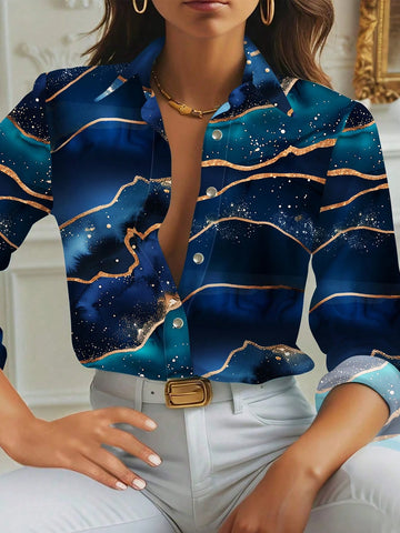 Clasi Women Galaxy Print Long Sleeve Blouse