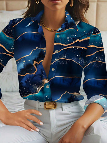 Clasi Women Galaxy Print Long Sleeve Blouse