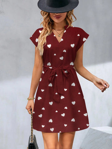 Women Heart Print Casual Commute Dress
