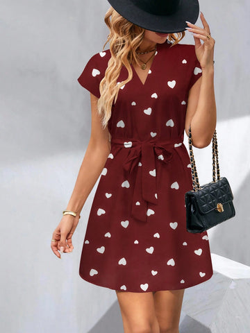 Women Heart Print Casual Commute Dress