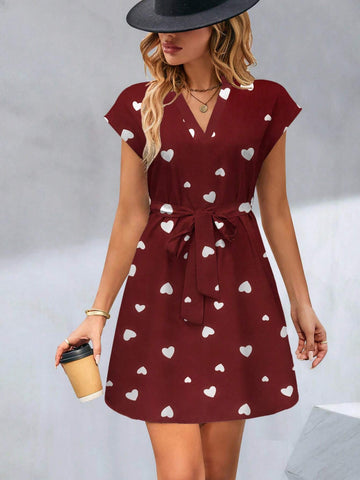 Women Heart Print Casual Commute Dress