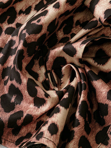 Clasi Women Leopard Print Patchwork Long Sleeve Collared Woven Shirt