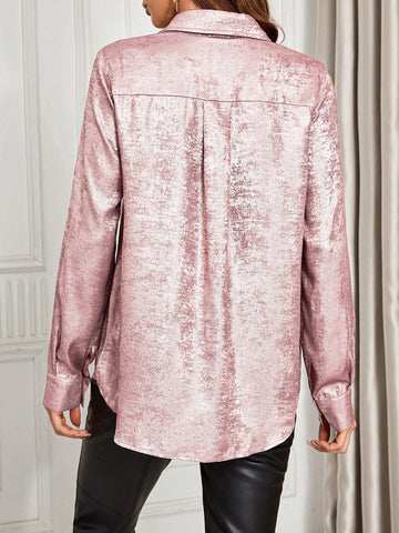 Clasi Women Minimalist Front Button Long Sleeve Casual Top, For Daily Wear