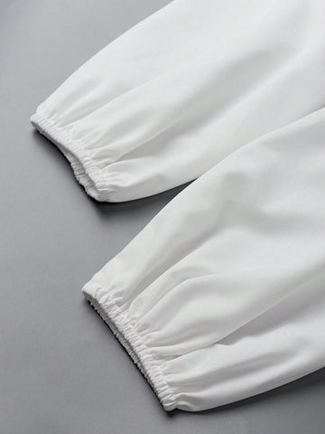 Women Plain Crew Neck Long Sleeve Casual Tie-Up Mini Dress