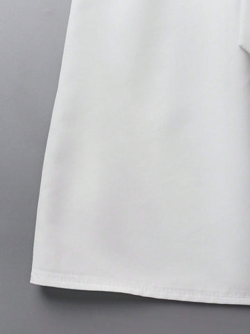 Women Plain Crew Neck Long Sleeve Casual Tie-Up Mini Dress