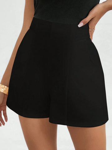 Clasi Women Plain Wide-Leg Loose Shorts With Pockets